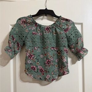 Girls Knitworks Floral Green Blouse with Lace